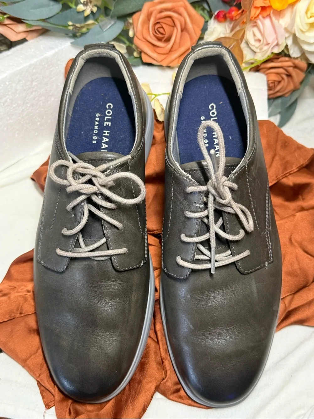 Cole Haan Gray Leather Derby Lace-Up Shoes